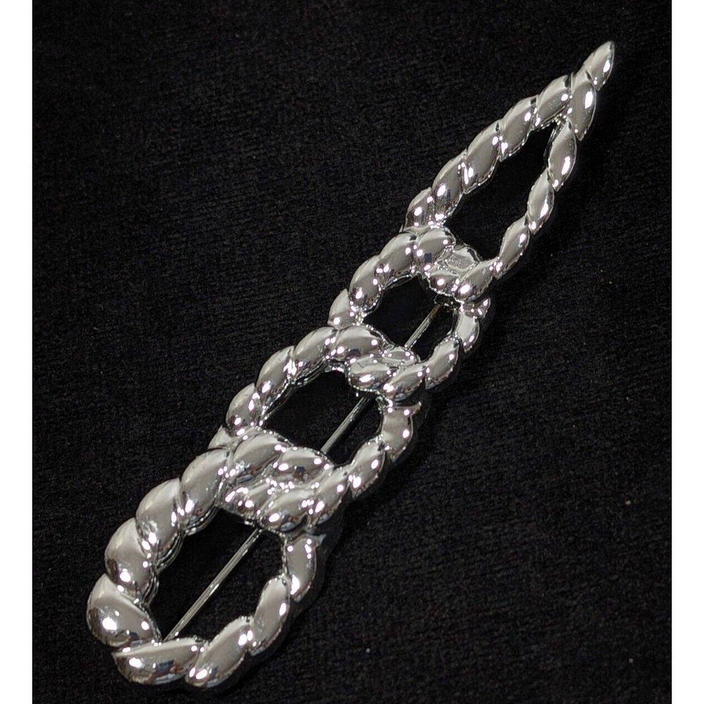 Vintage‎ Retro Large Silver Tone Cable Ribbed Chain Link Brooch Pin